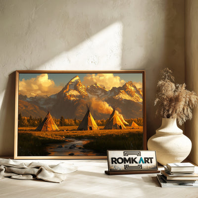 Tipi and Grand Teton mountain Landscape Oil Painting - image 6
