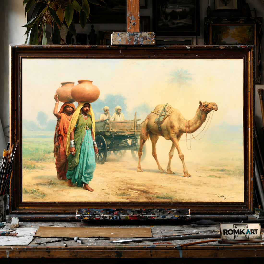 Traditional Indian Rural hand-painted oil painting on canvas