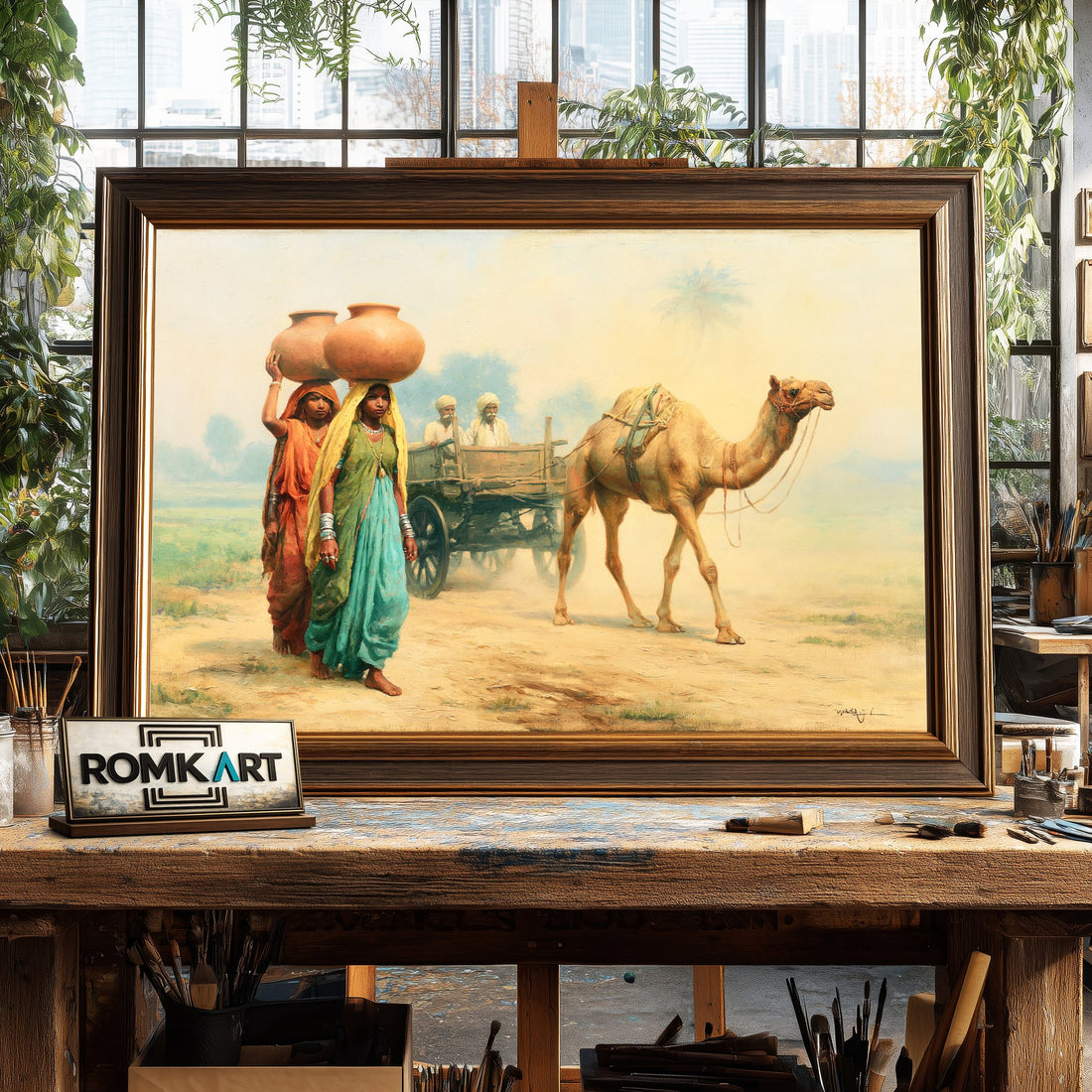 Traditional Indian Rural hand-painted oil painting on canvas