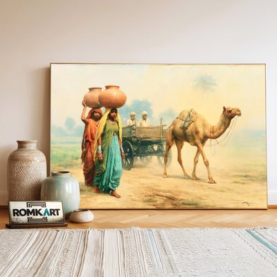 Traditional Indian Rural Oil Painting - image 3