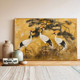 Traditional Japanese Cranes Asian Art Oil Painting - image 3