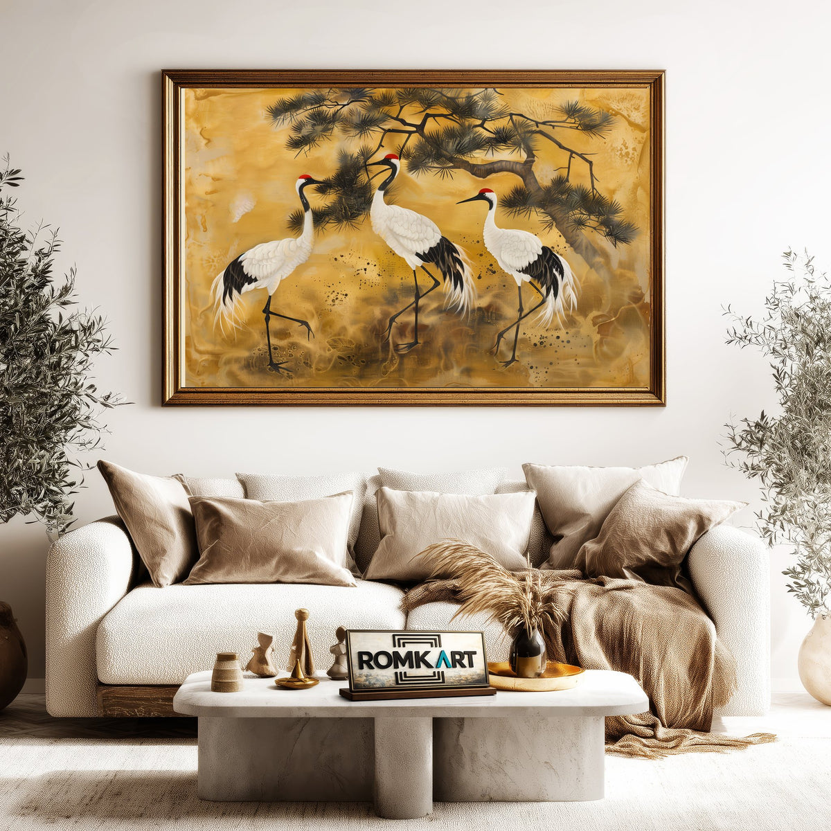 Traditional Japanese Cranes Asian Art Oil Painting - image 5