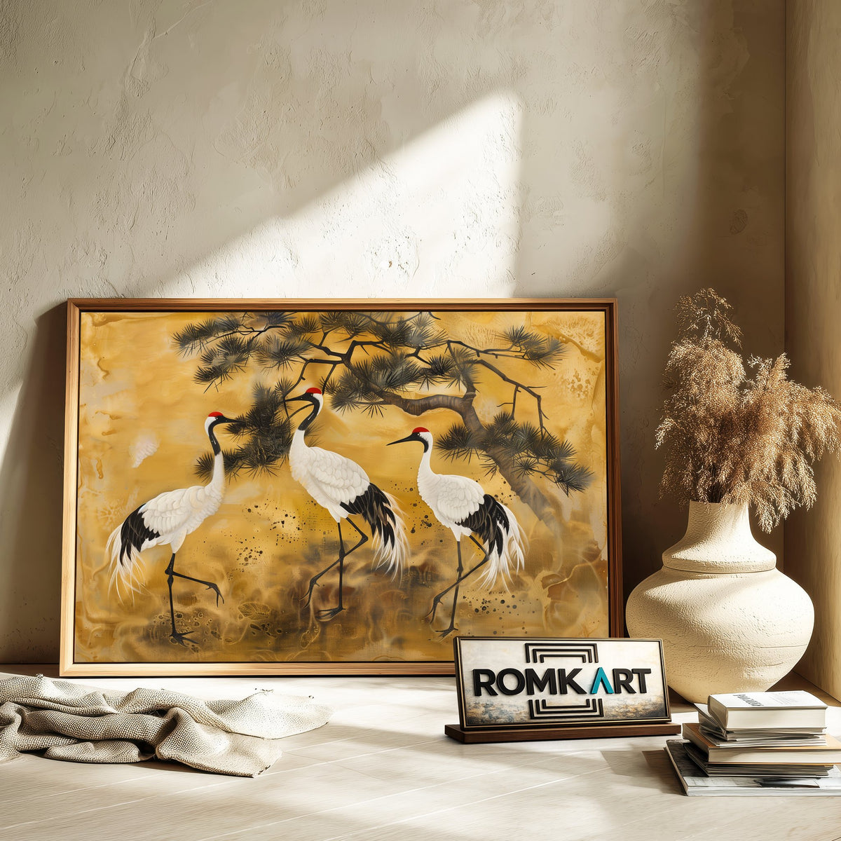 Traditional Japanese Cranes Asian Art Oil Painting - image 6