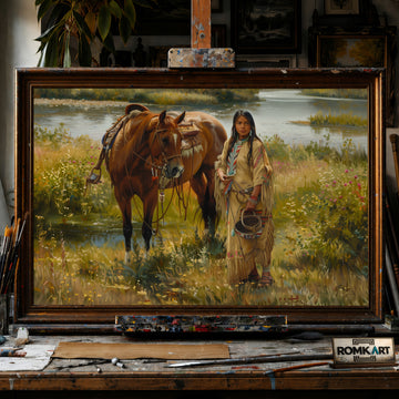 Traditional Native American Women hand-painted oil painting on canvas