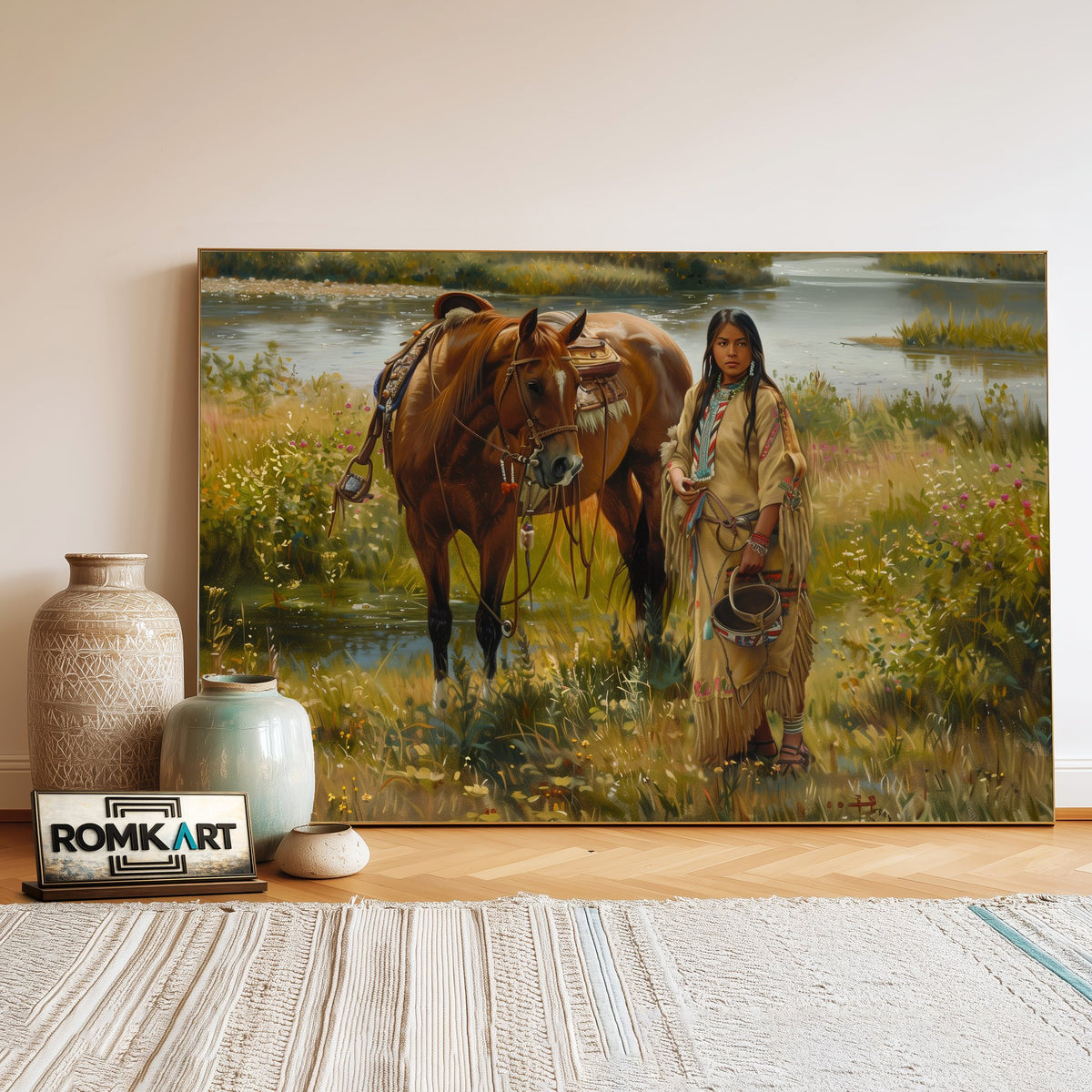 Traditional Native American Women Oil Painting - image 3
