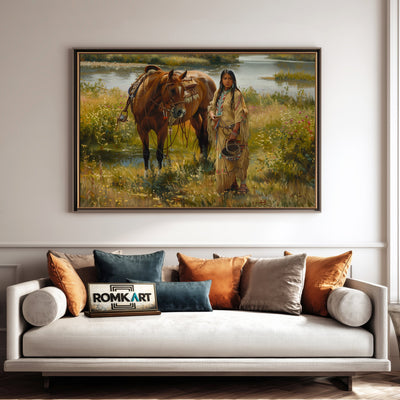 Traditional Native American Women Oil Painting - image 4