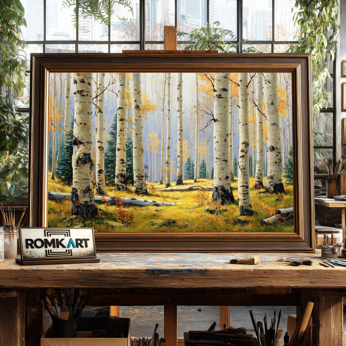 Tranquil Grove of Aspen Trees Forest Landscape Oil Painting - image 2