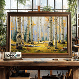 Tranquil Grove of Aspen Trees Forest Landscape Oil Painting - image 2