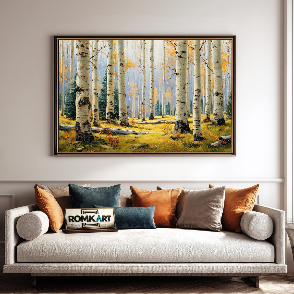 Tranquil Grove of Aspen Trees Forest Landscape Oil Painting - image 4