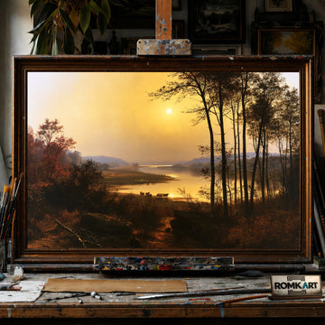 Tranquil River Bend at Sunset - Hand-Painted Oil Painting - View 1