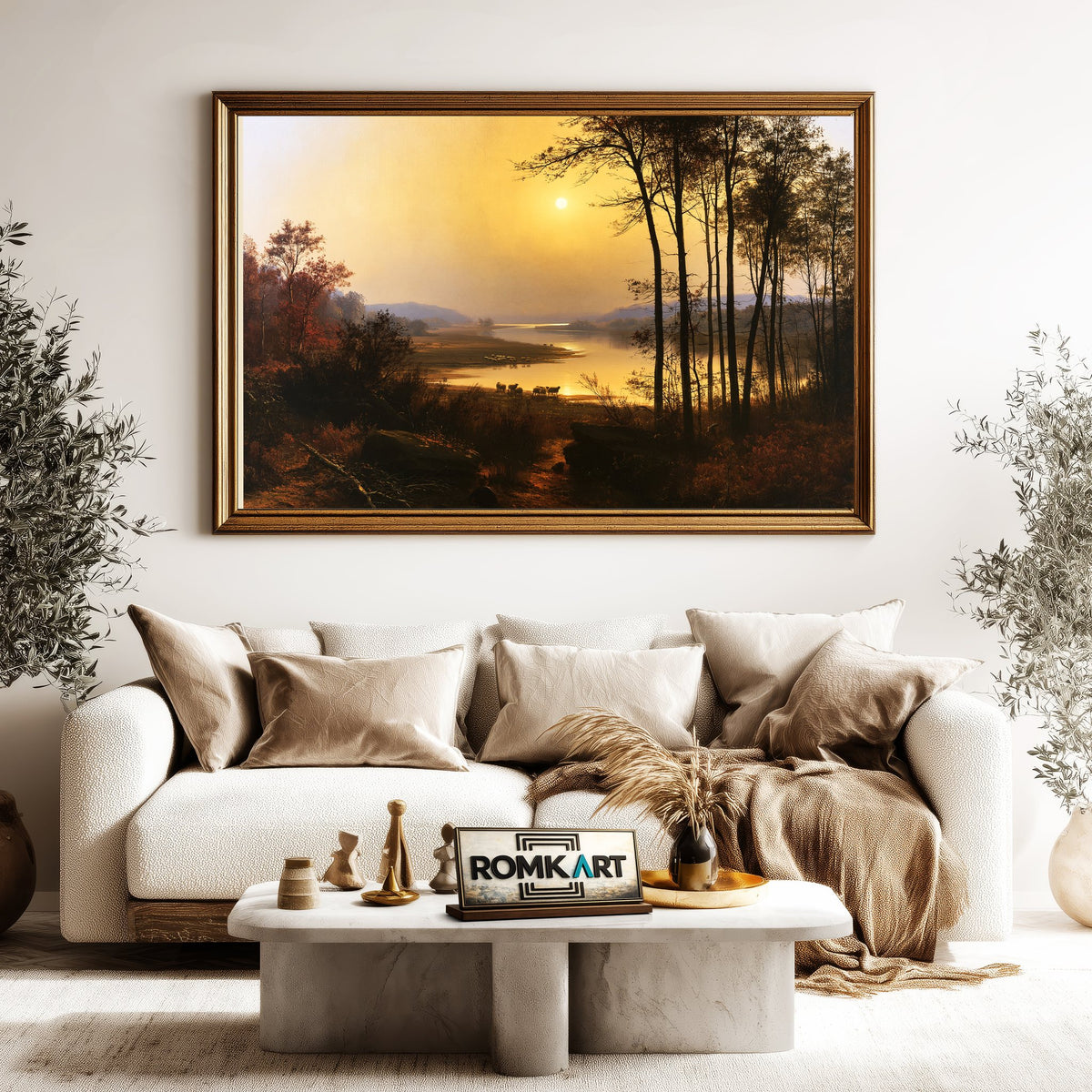 Tranquil River Bend At Sunset Oil Painting - image 5