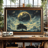 Tree and Full Moon Forest Landscape Oil Painting - image 2