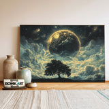 Tree and Full Moon Forest Landscape Oil Painting - image 3