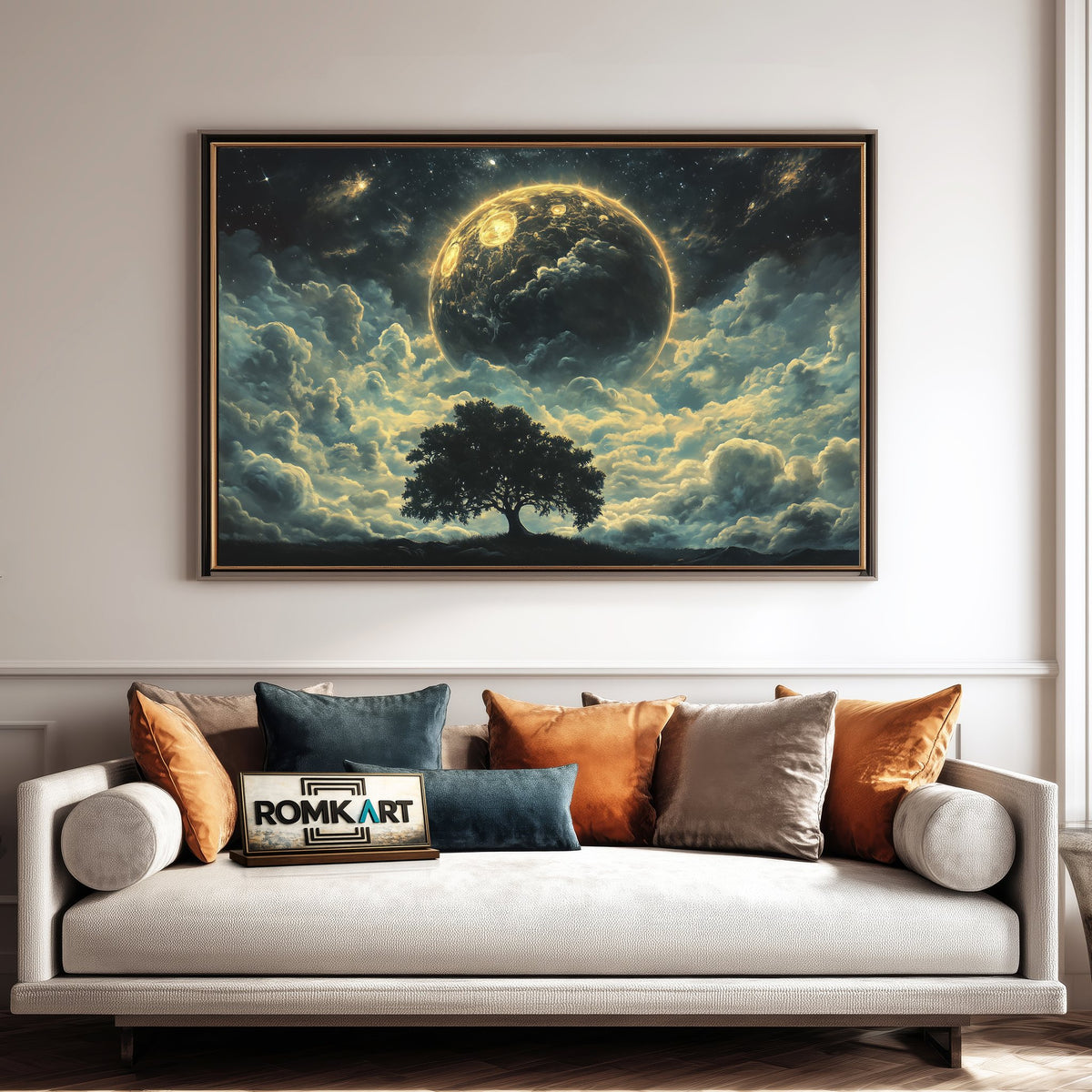 Tree and Full Moon Forest Landscape Oil Painting - image 4