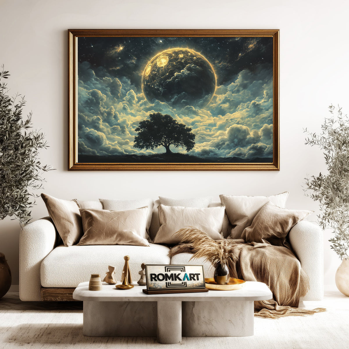 Tree and Full Moon Forest Landscape Oil Painting - image 5