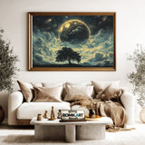 Tree and Full Moon Forest Landscape Oil Painting - image 5