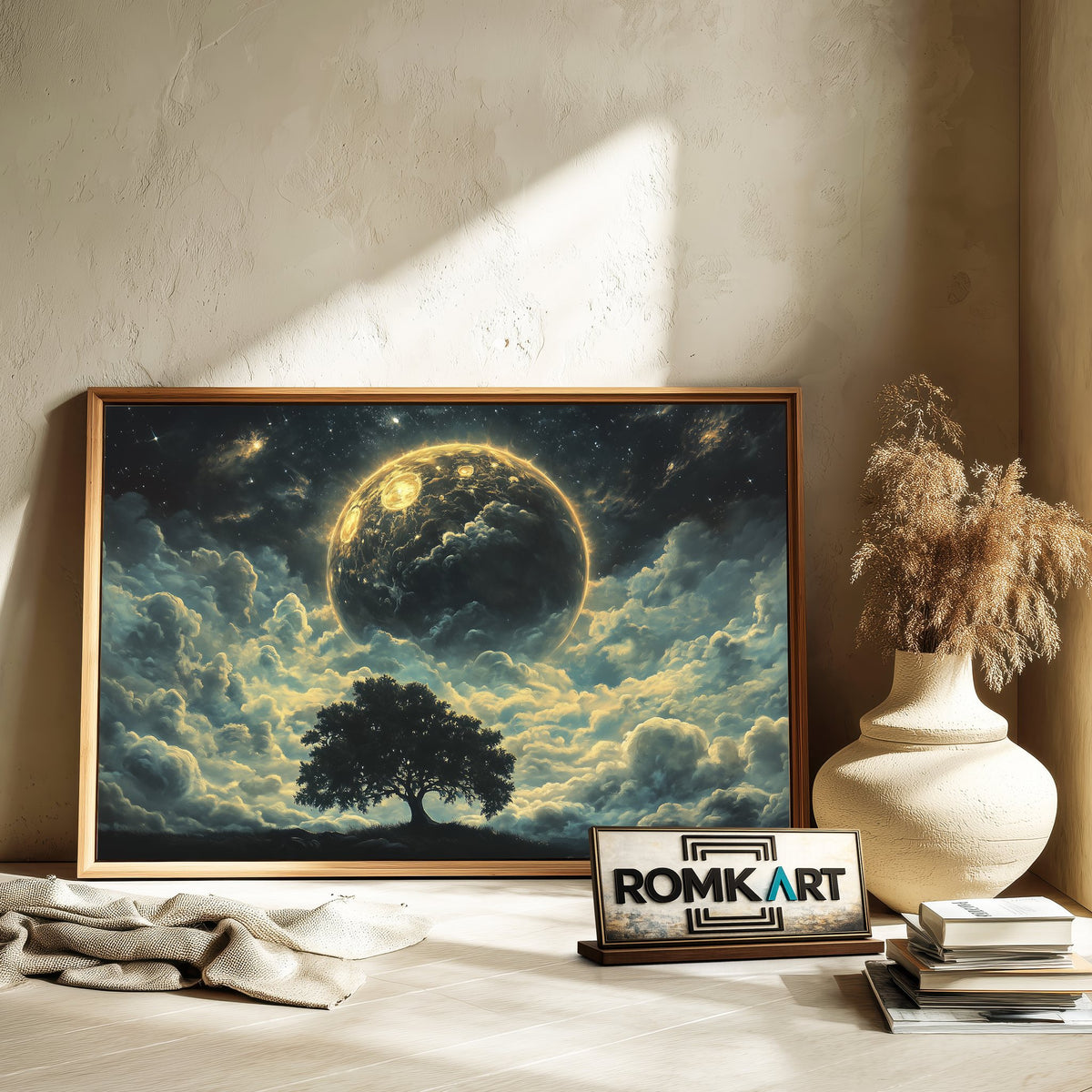 Tree and Full Moon Forest Landscape Oil Painting - image 6