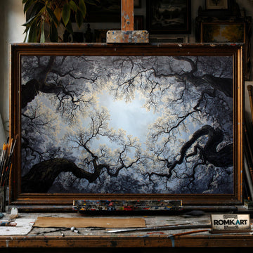 Tree Branches and The Sky - Hand-Painted Oil Painting - View 1