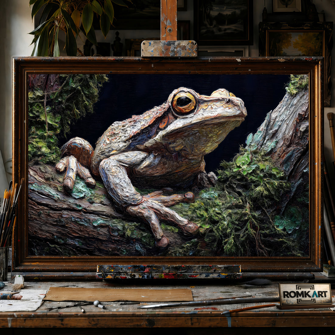 Tree Frog Expressionism Impasto hand-painted oil painting on canvas