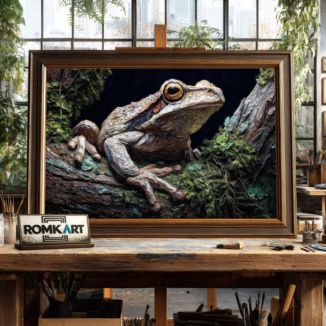 Tree Frog Expressionism Impasto hand-painted oil painting on canvas