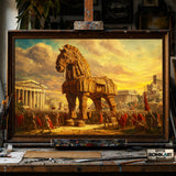 Trojan Horse in Ancient Troy hand-painted oil painting on canvas