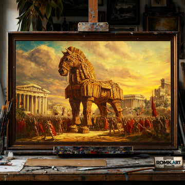 Trojan Horse in Ancient Troy hand-painted oil painting on canvas