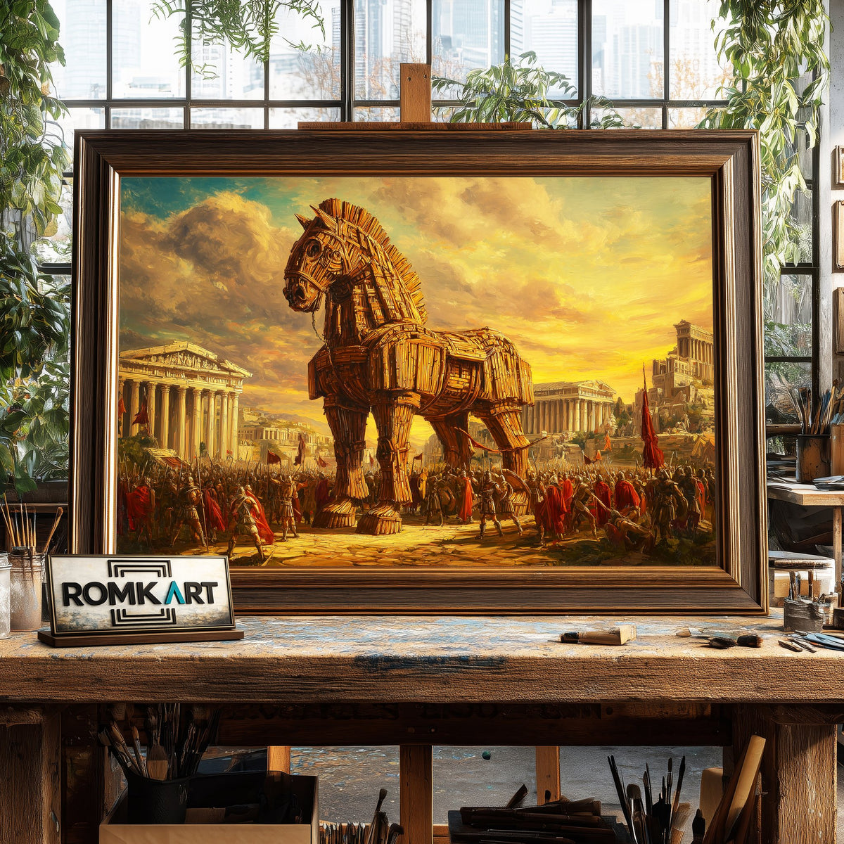 Trojan Horse in Ancient Troy Equestrian Oil Painting - image 2