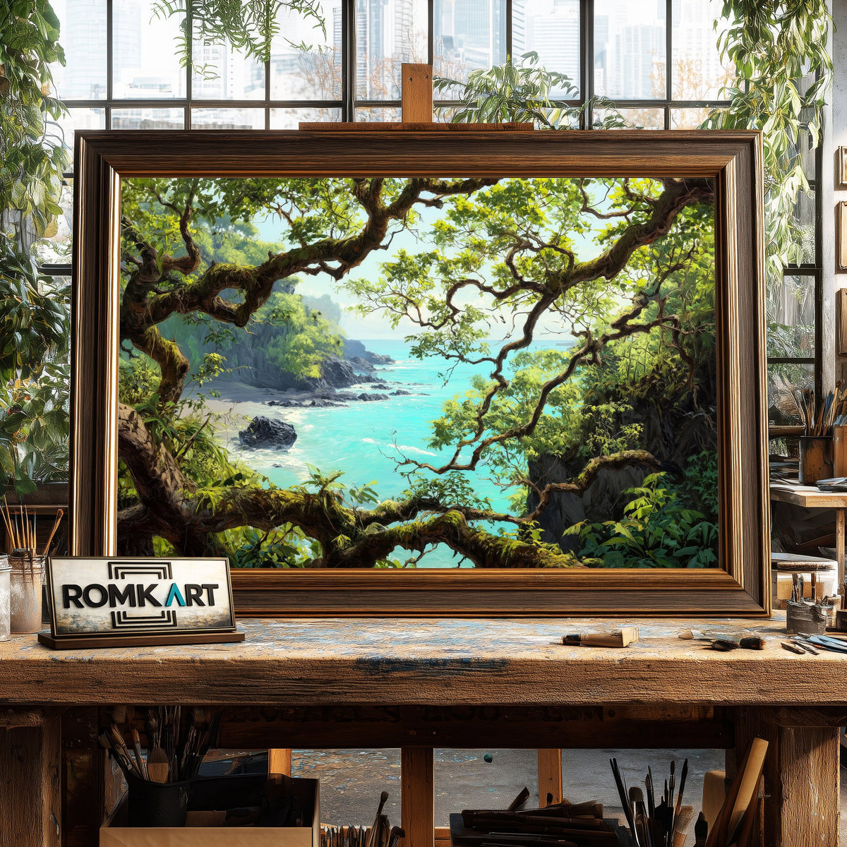 Tropical Coastal Landscape Seascape Oil Painting - image 2