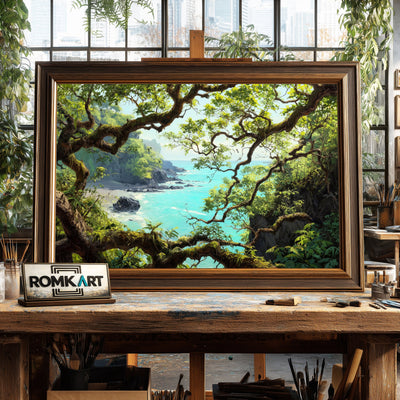 Tropical Coastal Landscape Seascape Oil Painting - image 2