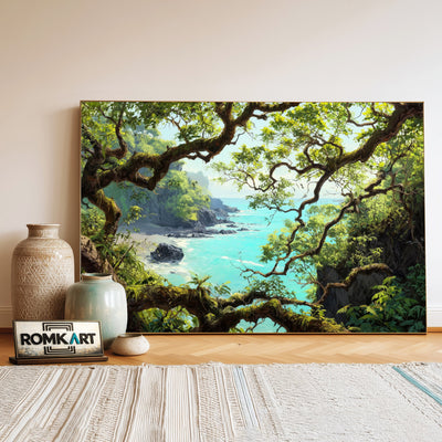 Tropical Coastal Landscape Seascape Oil Painting - image 3