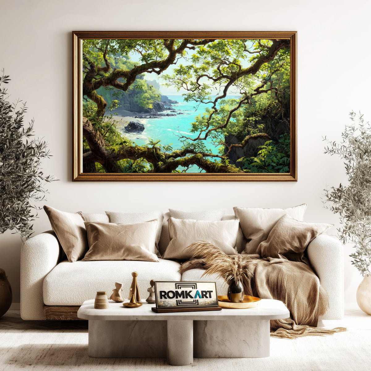 Tropical Coastal Landscape Seascape Oil Painting - image 5