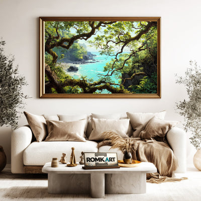 Tropical Coastal Landscape Seascape Oil Painting - image 5