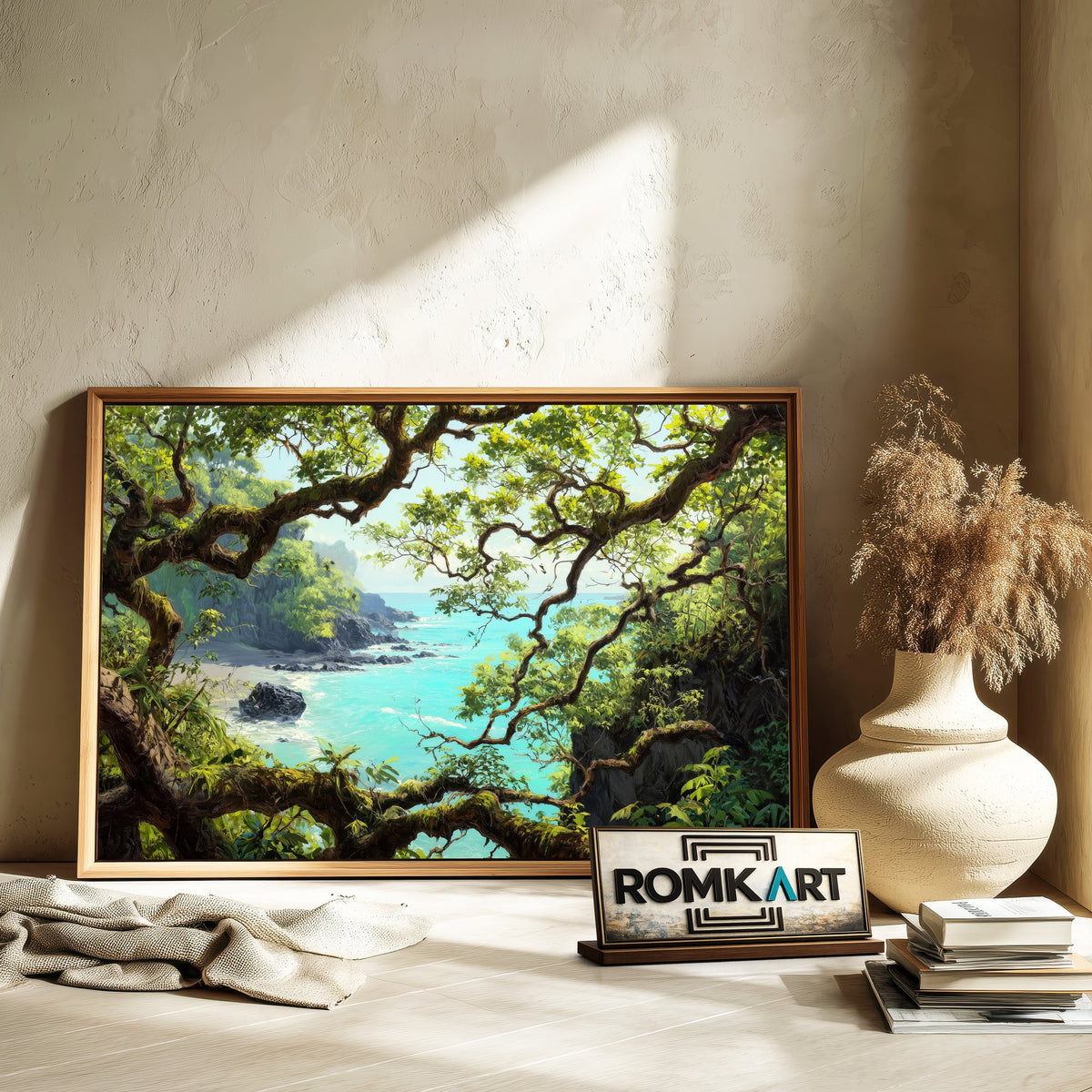 Tropical Coastal Landscape Seascape Oil Painting - image 6
