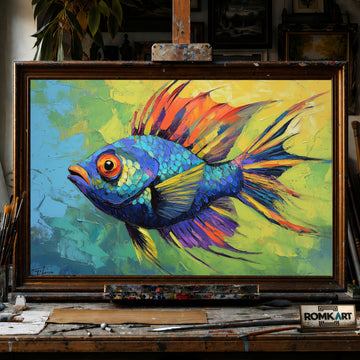 Tropical fish hand-painted oil painting on canvas