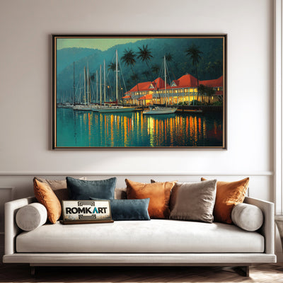 Tropical Marina at Dusk Harbor Seascape Oil Painting - image 4