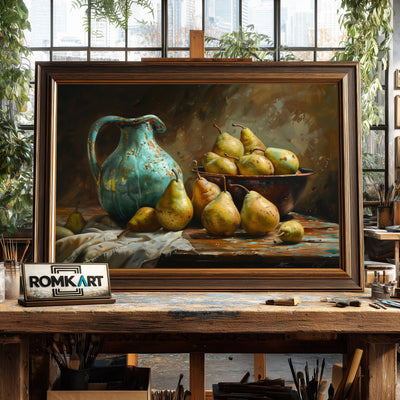 Turquoise Ceramic Zug and Pears Still Life Oil Painting - image 2