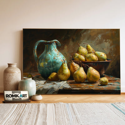 Turquoise Ceramic Zug and Pears Still Life Oil Painting - image 3