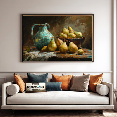 Turquoise Ceramic Zug and Pears Still Life Oil Painting - image 4