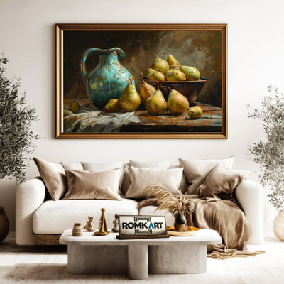 Turquoise Ceramic Zug and Pears Still Life Oil Painting - image 5