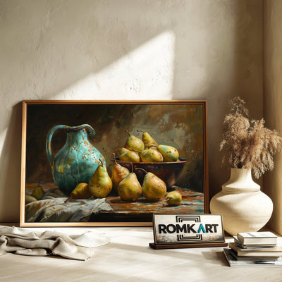 Turquoise Ceramic Zug and Pears Still Life Oil Painting - image 6