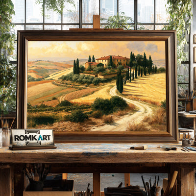 Tuscan Golden Pastoral Countryside Oil Painting - image 2