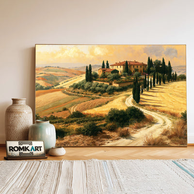 Tuscan Golden Pastoral Countryside Oil Painting - image 3