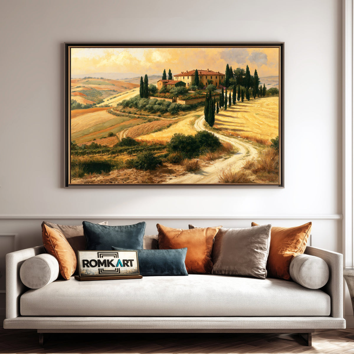 Tuscan Golden Pastoral Countryside Oil Painting - image 4