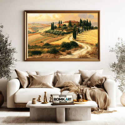 Tuscan Golden Pastoral Countryside Oil Painting - image 5