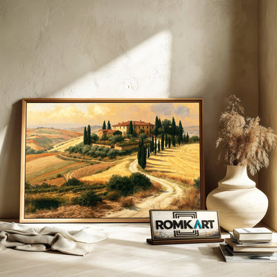 Tuscan Golden Pastoral Countryside Oil Painting - image 6