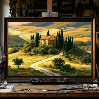 Tuscan Hill Countryside hand-painted oil painting on canvas