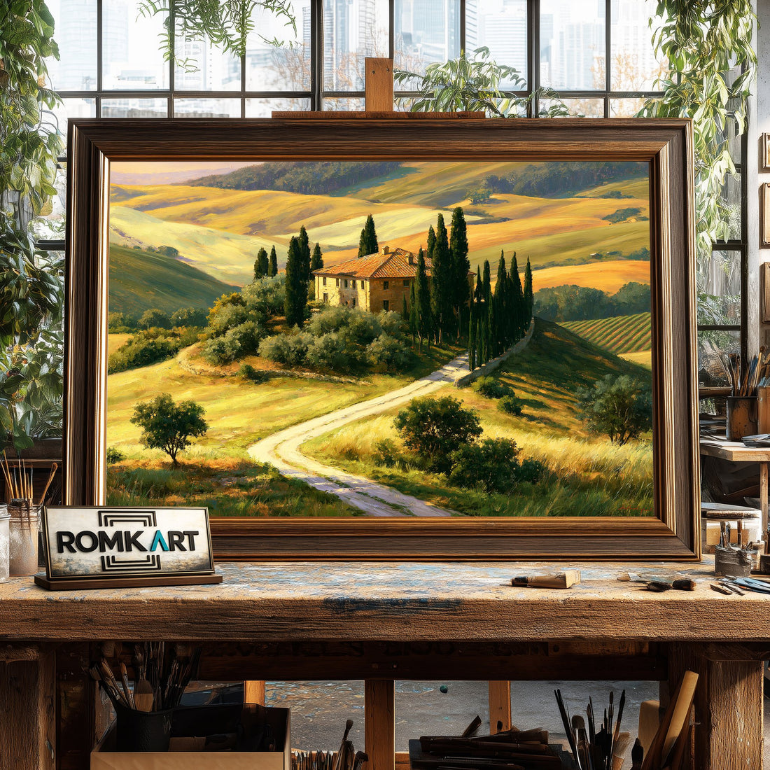 Tuscan Hill Countryside hand-painted oil painting on canvas