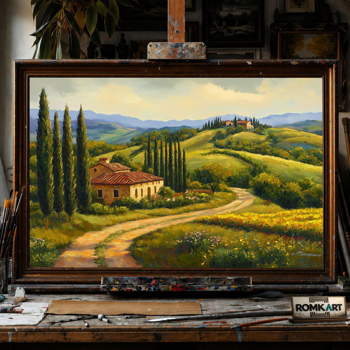 Tuscan landscape hand-painted oil painting on canvas