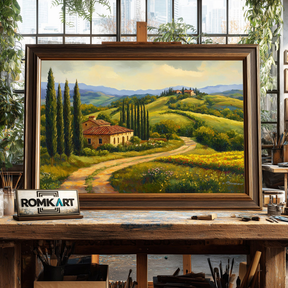 Tuscan landscape hand-painted oil painting on canvas