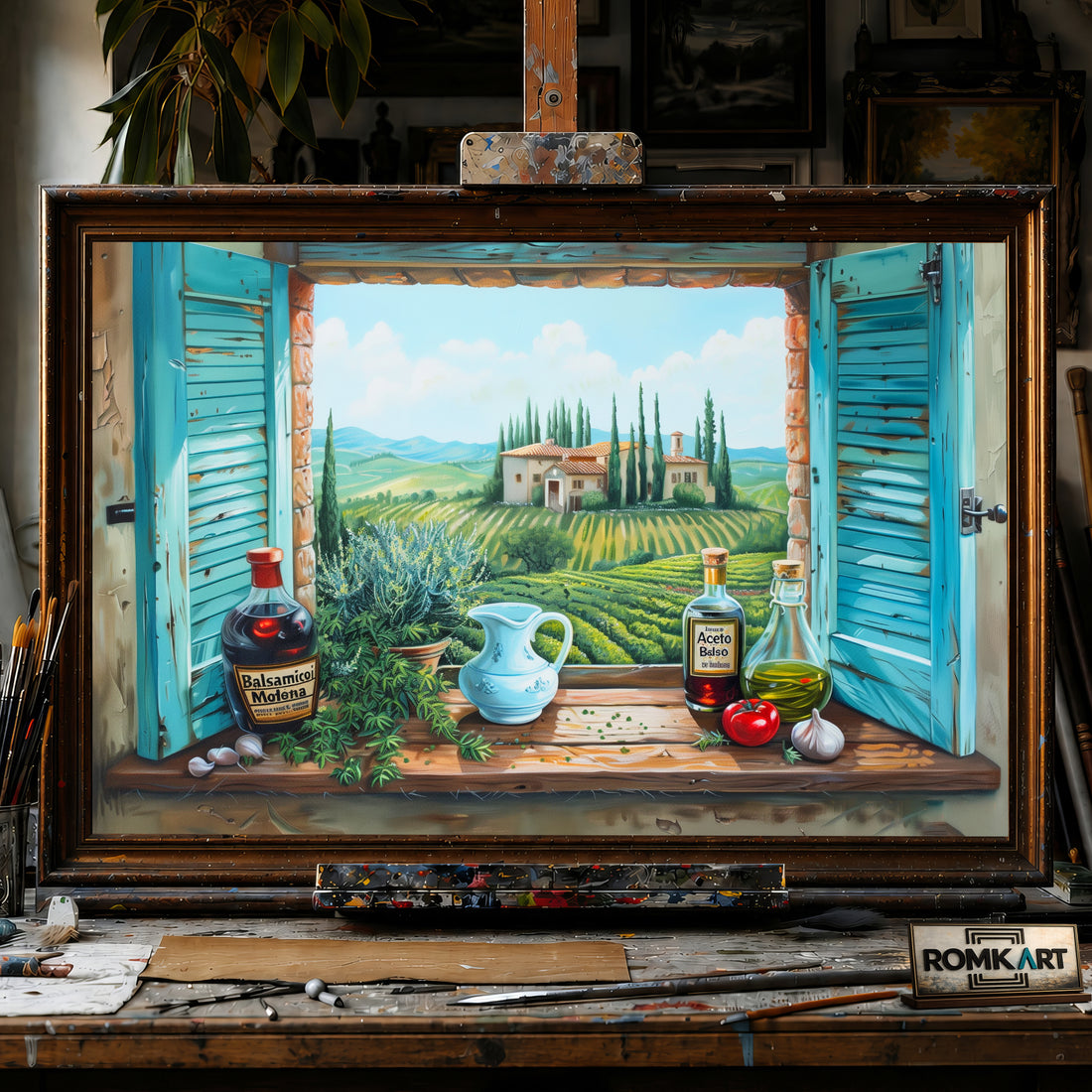 Tuscan Landscape Through Window hand-painted oil painting on canvas